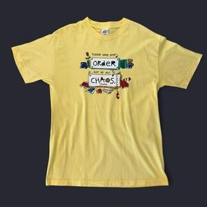 Vintage 90s Y2K Yellow Arsty Funny Graphic Short Sleeve Tee - Size Large